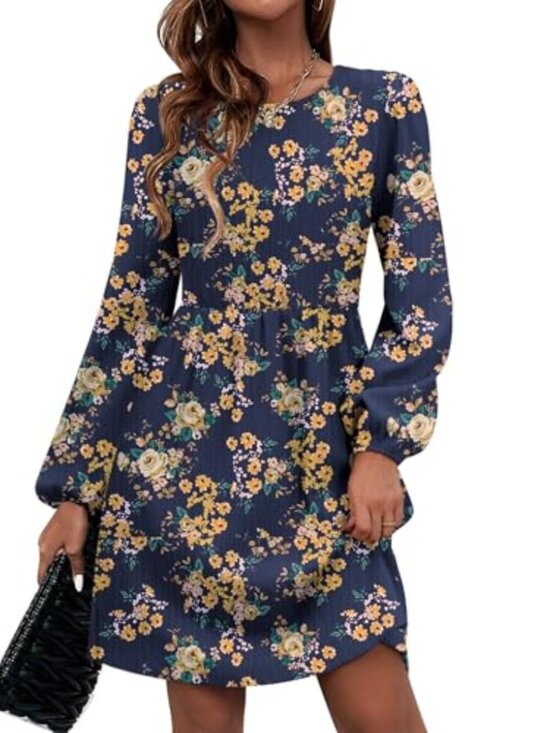 Dresses & Skirts - 🆕 Women's Casual Knit Sweater Dress with Pockets Crew Neck Long Sleeve A-Line